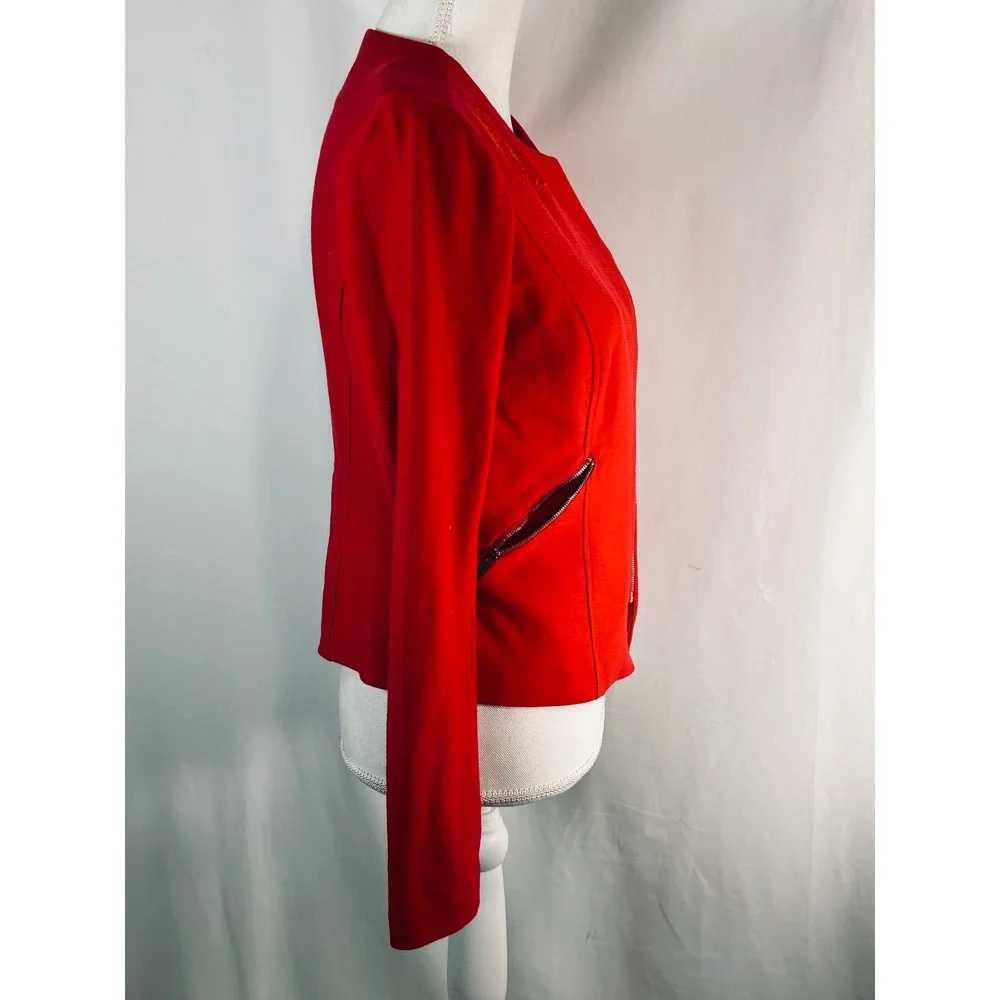 Kate & Rosy Red Floral Embroidered Asymmetrical Zip Moto Jacket Womens‎ Small